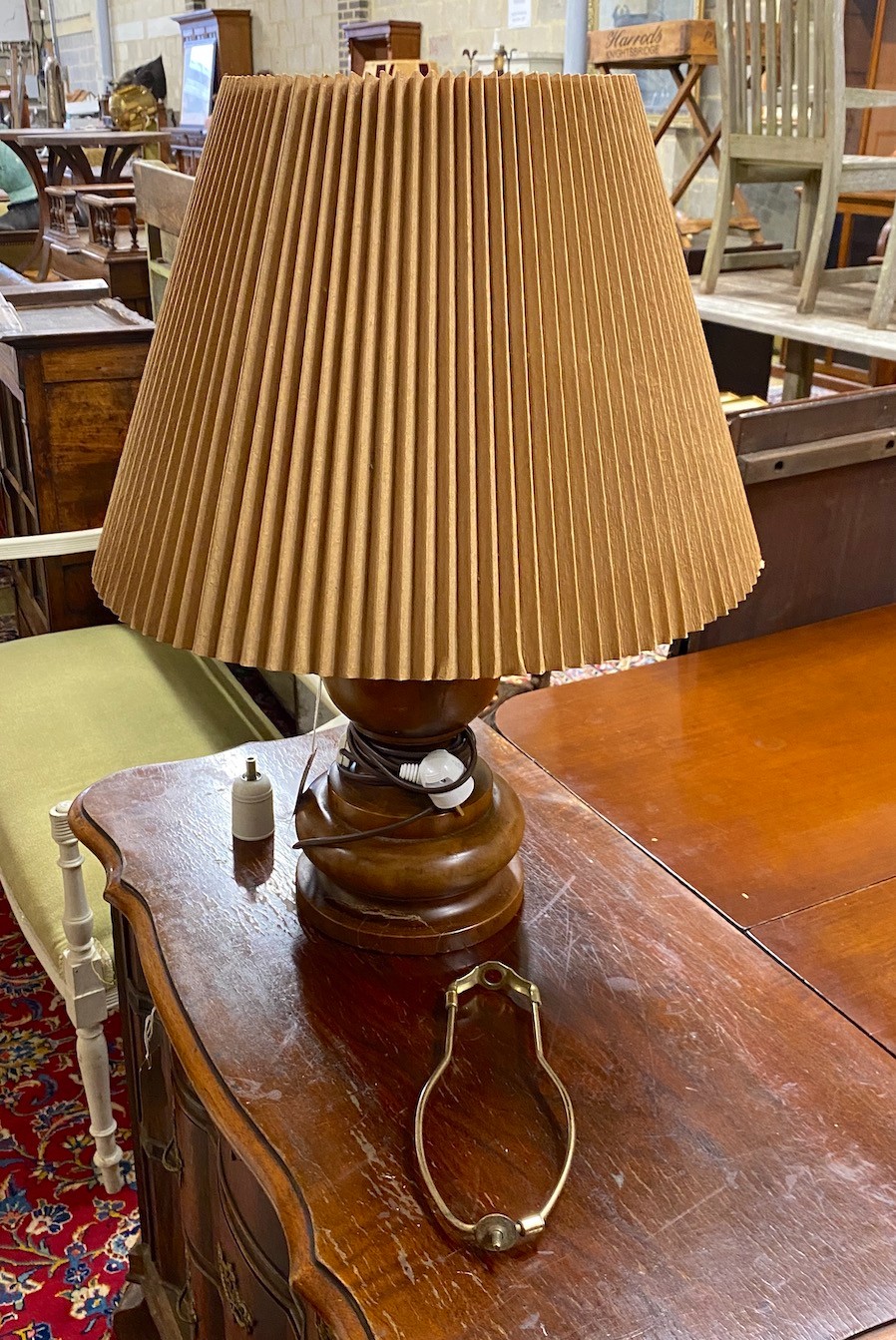A contemporary turned wood table lamp, height excluding shade 61cm
